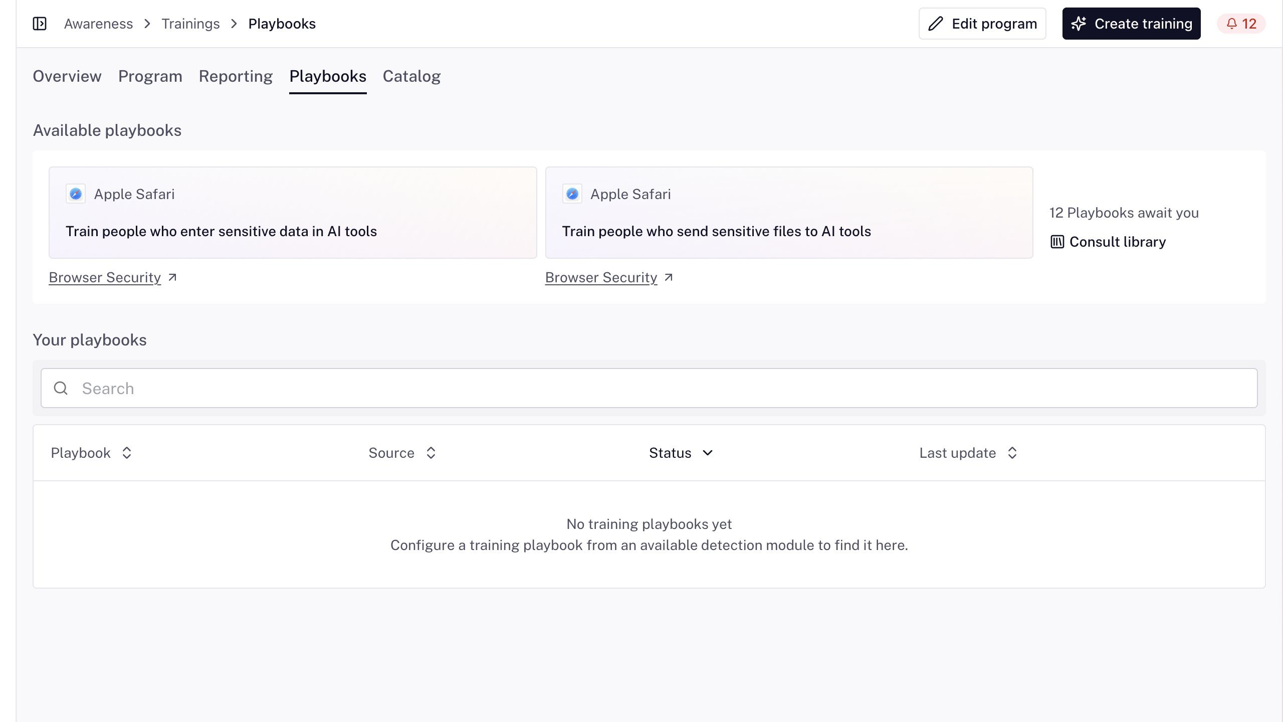 Training Playbooks with the available library, detection-origin links and configured list